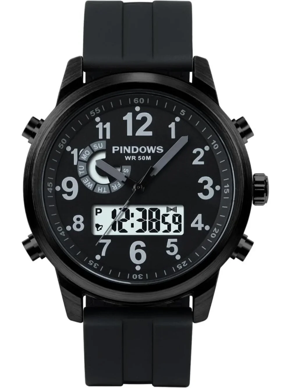 Mens Black Analog Quartz Waterproof Military Multifunctional LED Digital Watch
